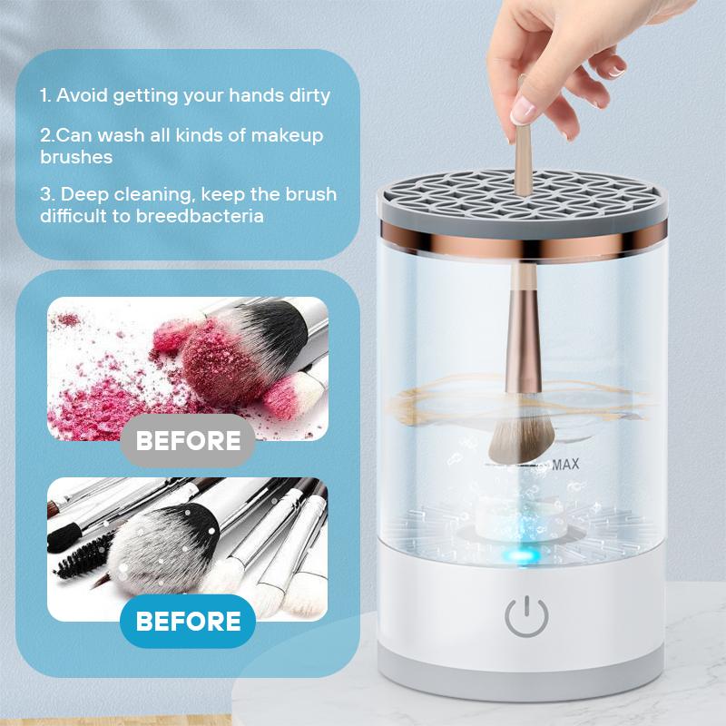 Christmas Gift,Quick Portable Makeup Brush Cleaner, Rotating,Electric, Automatic, for All Types of Makeup Brushes Blush Foundation Cleansing Cosmetic Silicone Handle Storage Lid
