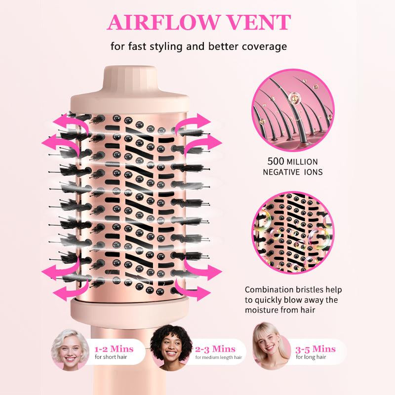 【Black Friday】High Speed Hair Blow Dryer Brush - 3X Faster Drying Ionic Blowout Styler 5-In-1 Brush for Anti-Frizz, Straight Hair, Curls Volumizing Blowouts Ceramic Titanium Barrel with Smoothing Comb Negative Ion Heated Curler